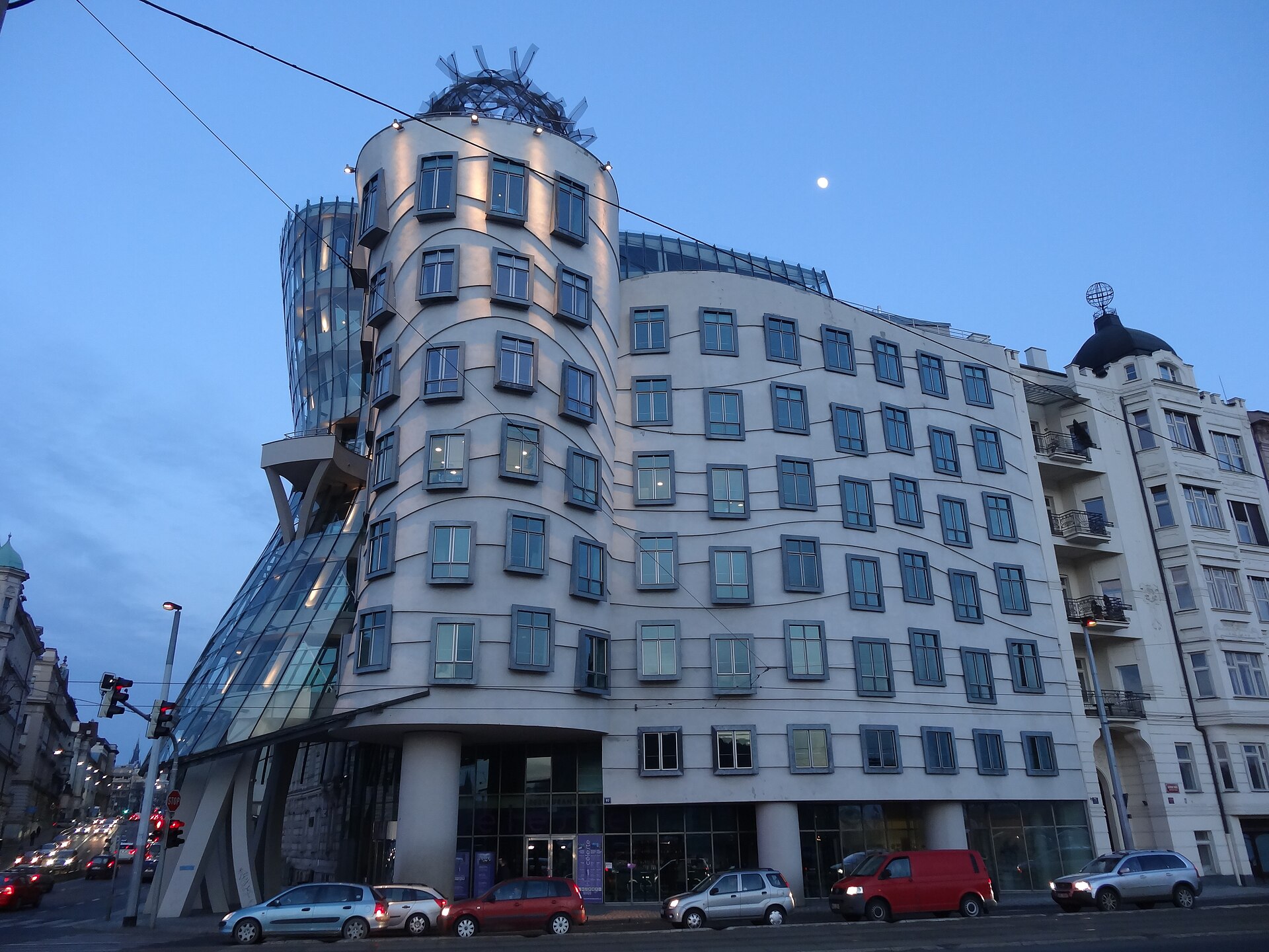 The Dancing House against a blue sky