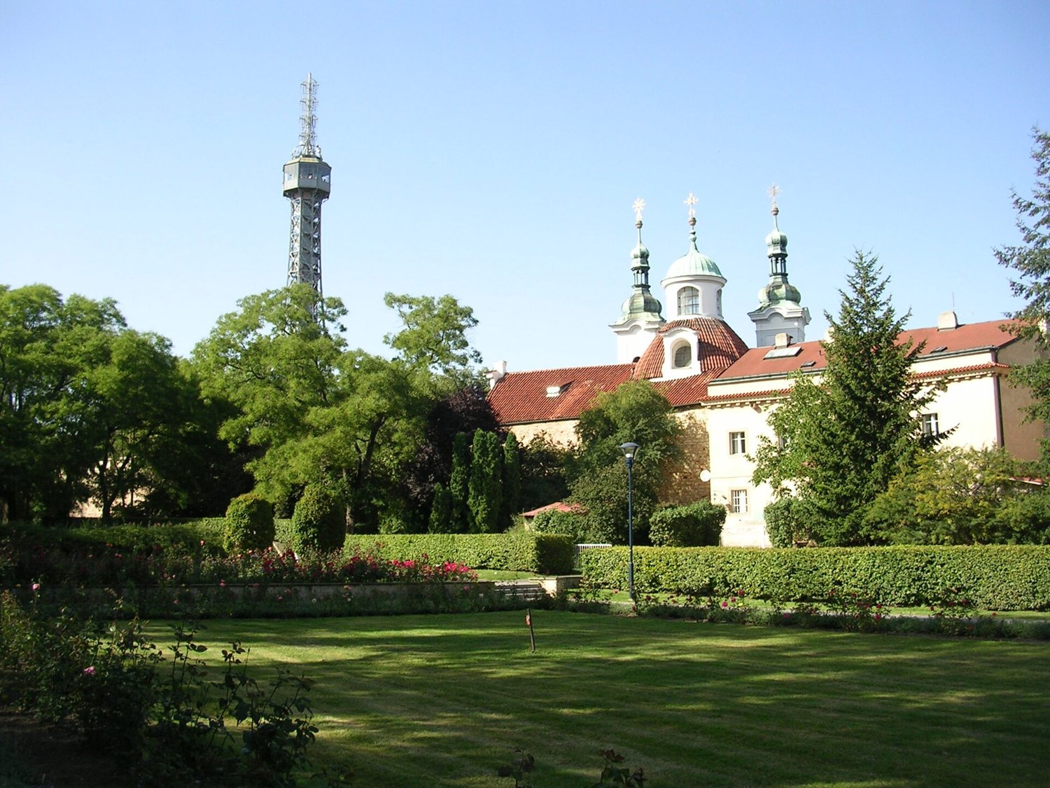 The rose garden and lookout tower on Petřín