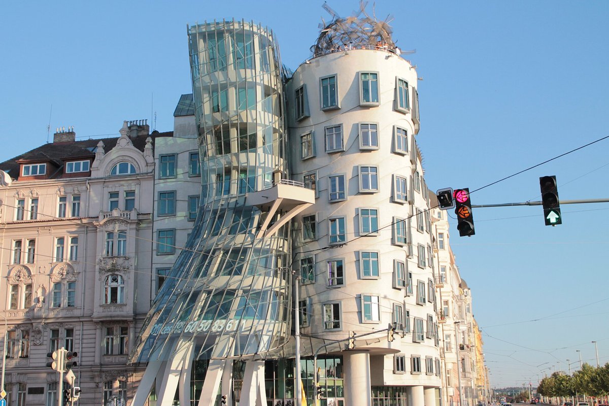 The Dancing House on the Vltava embankment
